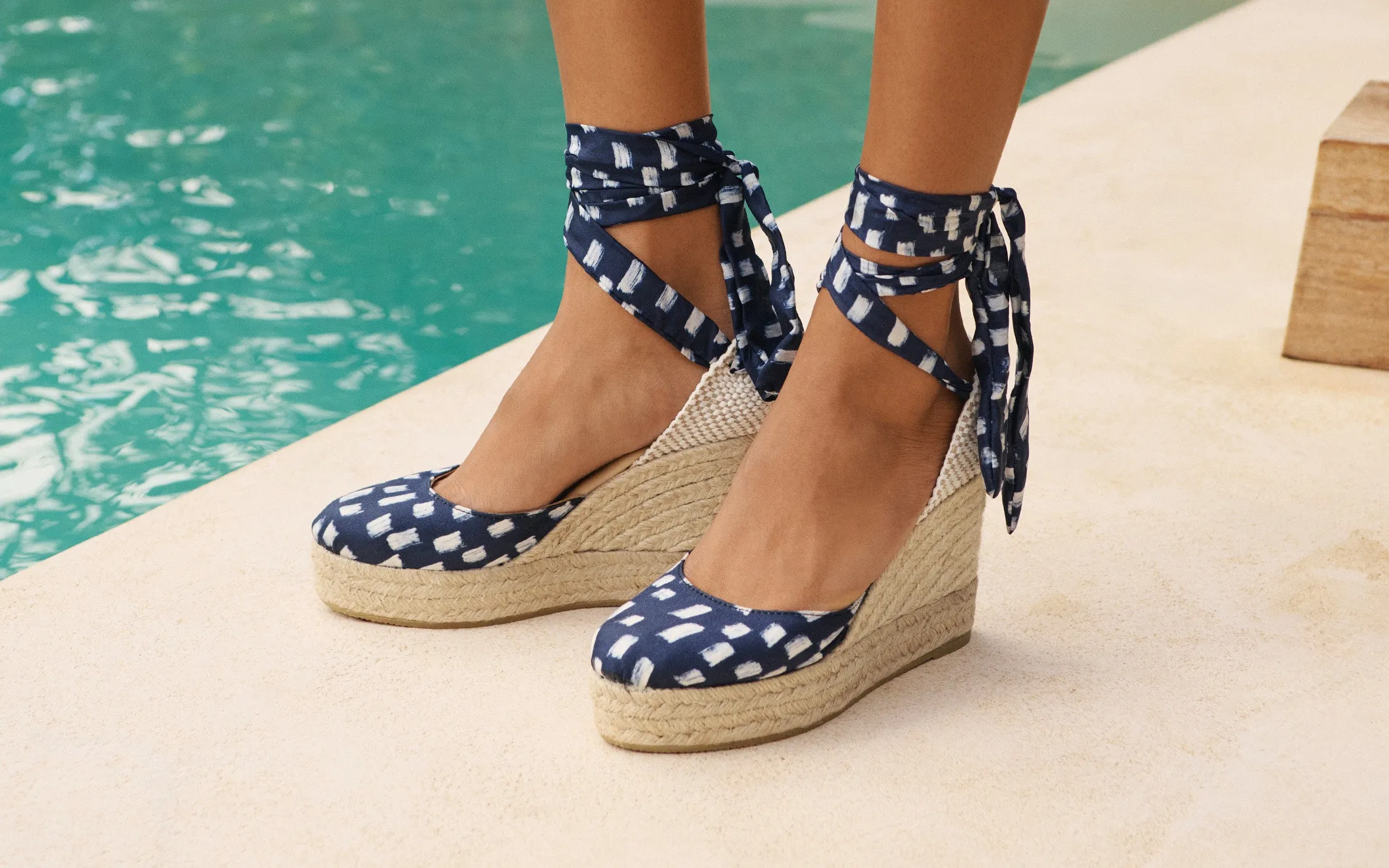 Silk Wedge Espadrilles - H48WV - Monaco Navy Blue Pois
