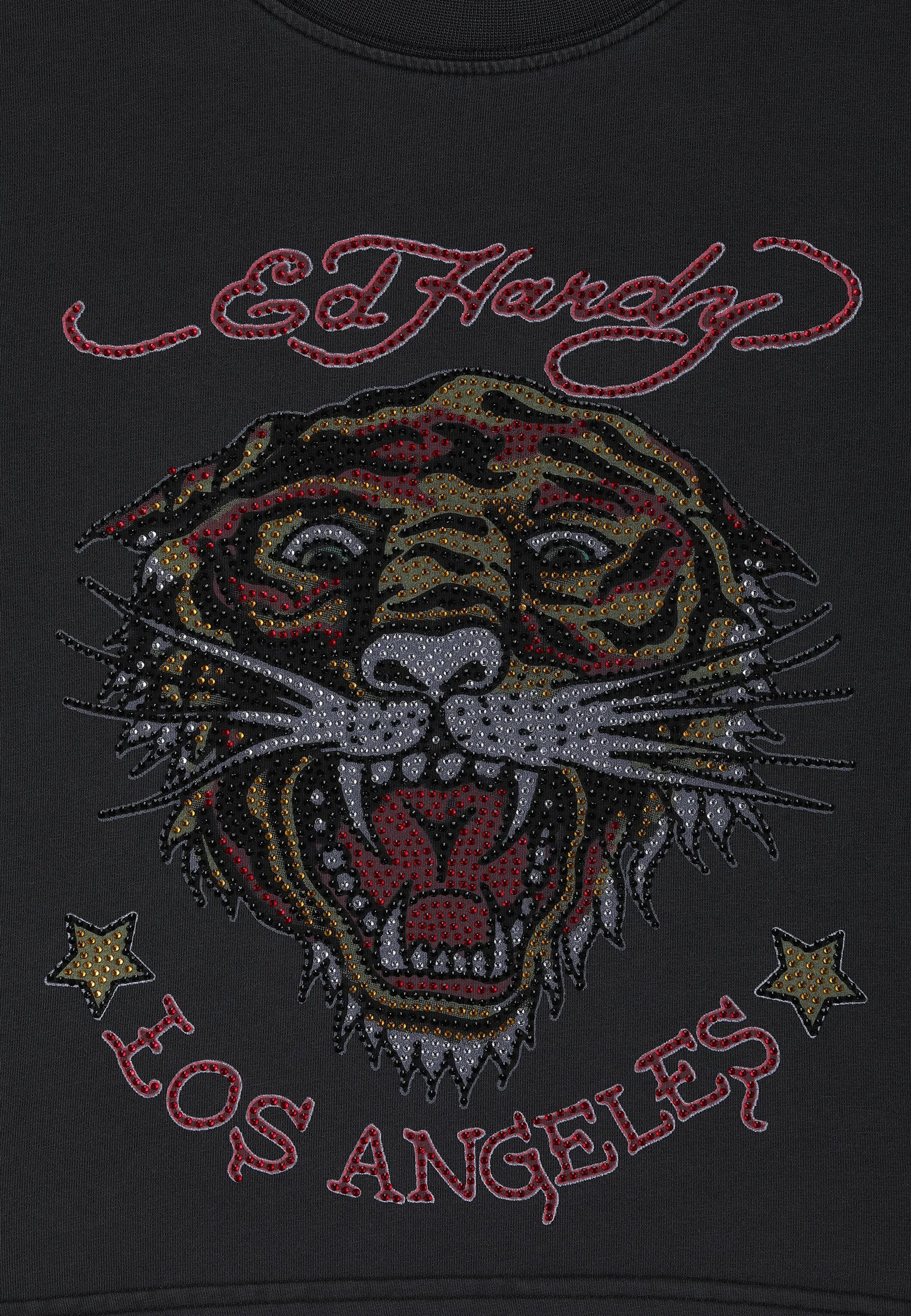 Womens La Tiger Vintage Diamante Tshirt - Black